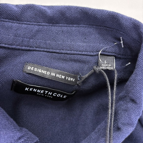 NWT Kenneth Cole L/S Knit Pique Button Up Shirt Mens Sz L Navy Blue Light Weight - Picture 15 of 16